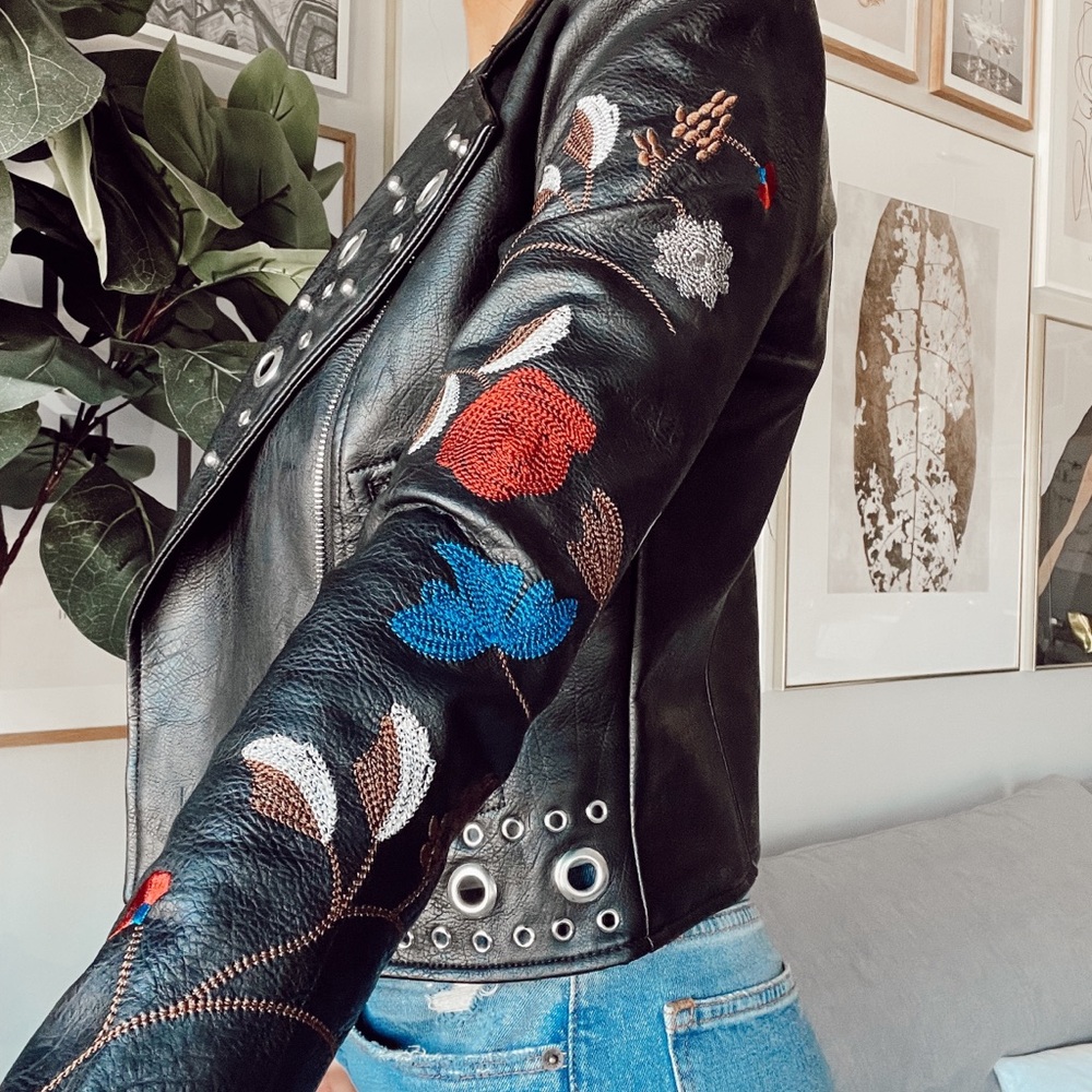 Embroidered Leather Jacket - Picture 2 of 2